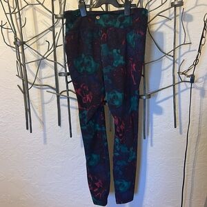 Lane Bryant Livi Active Blue Black Pink Turquoise floral leggings Pockets 14/16L